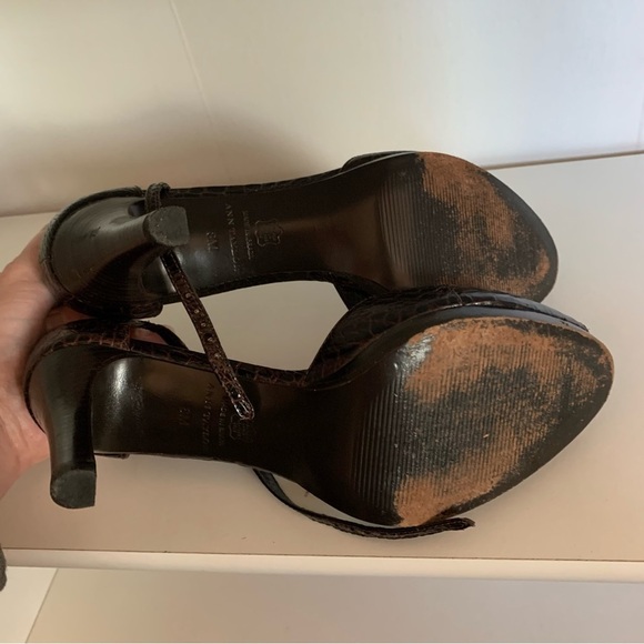 Brown Ann Taylor Faux Snakeskin Heels, size 8, Ankle Strap, Small Platform - Picture 7 of 10